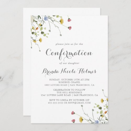 Colorful Dainty Wild Flowers Confirmation Invitation