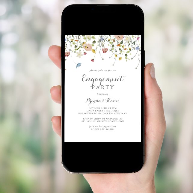 Colorful Dainty Wild Flowers Engagement Party Invitation (Front Digital)