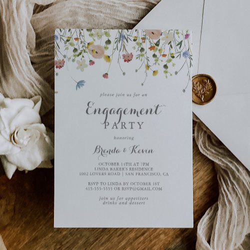 Colorful Dainty Wild Flowers Engagement Party Invitation