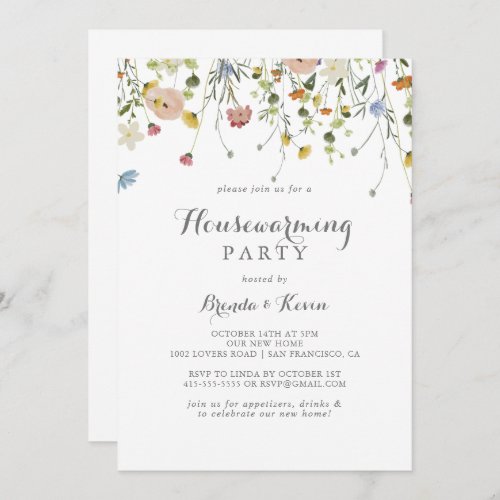 Colorful Dainty Wild Flowers Housewarming Party Invitation