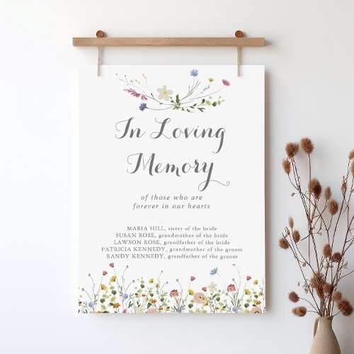 Colorful Dainty Wild Flowers In Loving Memory Sign