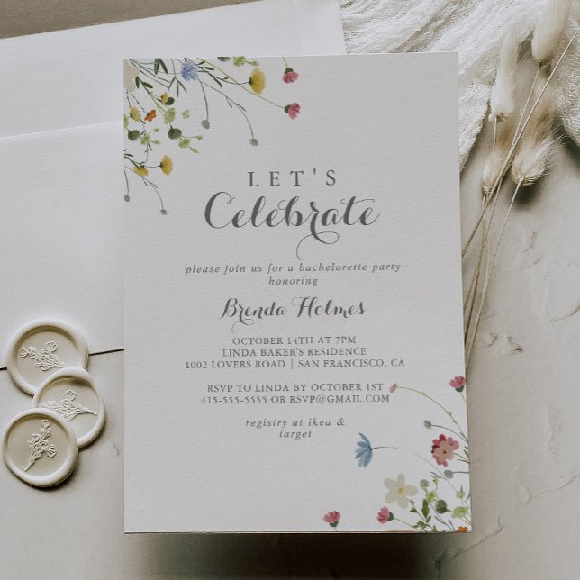 Colorful Dainty Wild Flowers Let's Celebrate Party Invitation (Creator Uploaded)