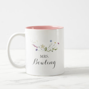 Colorful Dainty Wild Flowers Mrs Newlywed Bride Two-Tone Coffee Mug