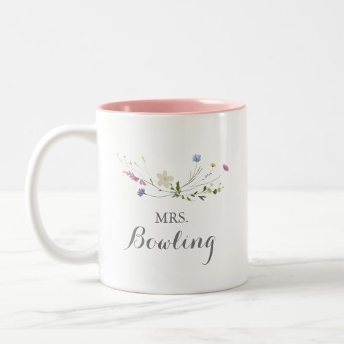 Colorful Dainty Wild Flowers Mrs Newlywed Bride Two_Tone Coffee Mug