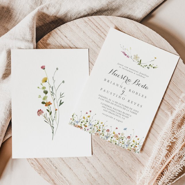 Colorful Dainty Wild Flowers Nuestra Boda Wedding Invitation (Creator Uploaded)