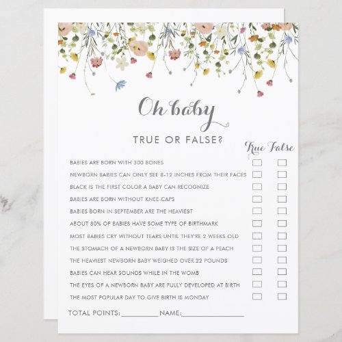 Colorful Dainty Wild Flowers Oh Baby Shower Game