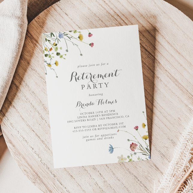 Colorful Dainty Wild Flowers Retirement Party Invitation (Creator Uploaded)