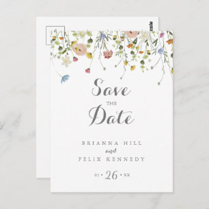 Colorful Dainty Wild Flowers Save the Date Postcard