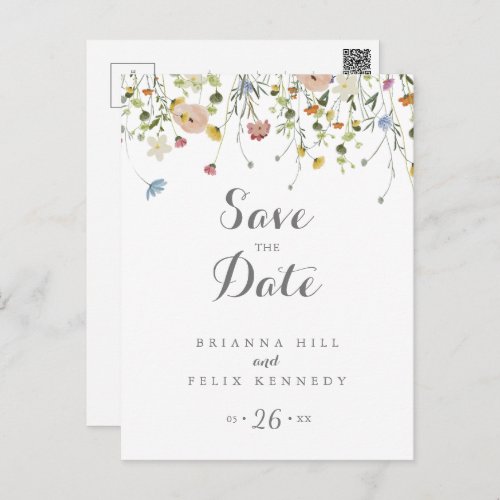 Colorful Dainty Wild Flowers Save the Date Postcard