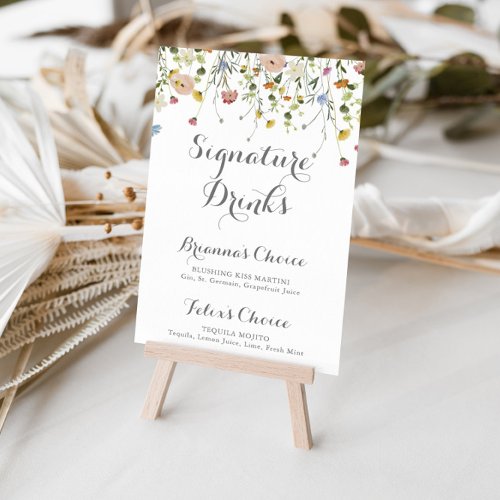 Colorful Dainty Wild Flowers Signature Drinks Sign