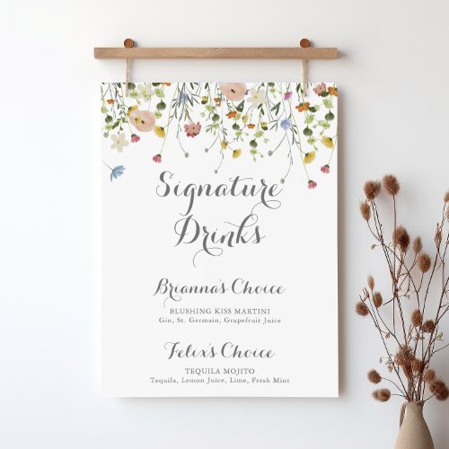 Colorful Dainty Wild Flowers Signature Drinks Sign