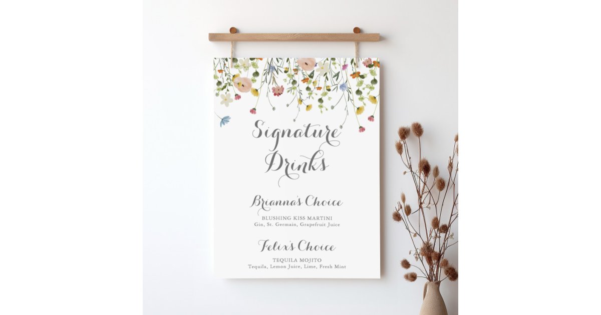 Colorful Dainty Wild Flowers Signature Drinks Sign | Zazzle
