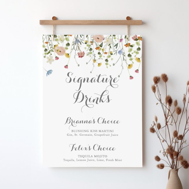 Colorful Dainty Wild Flowers Signature Drinks Sign (Creator Uploaded)