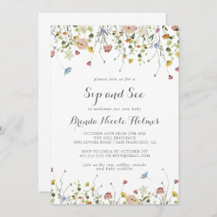 Colorful Dainty Wild Flowers Sip and See Invitation