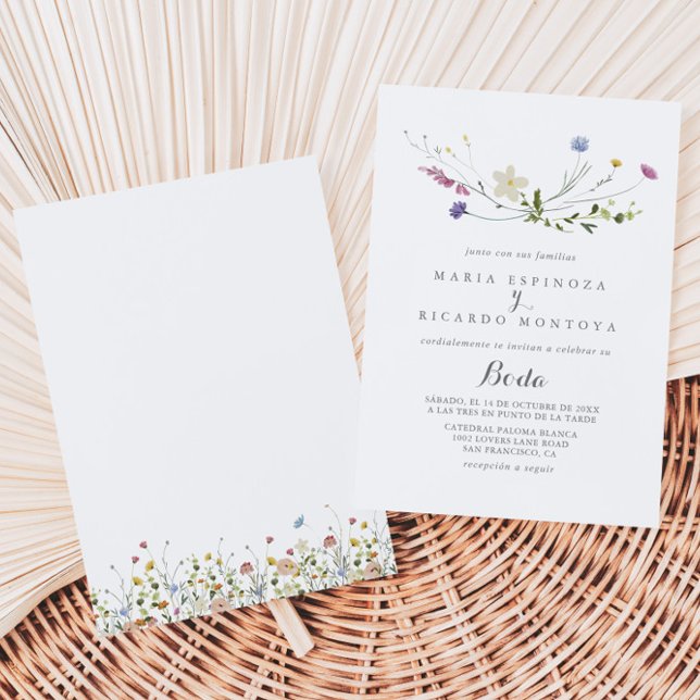 Colorful Dainty Wild Flowers Spanish Wedding Invitation (Creator Uploaded)