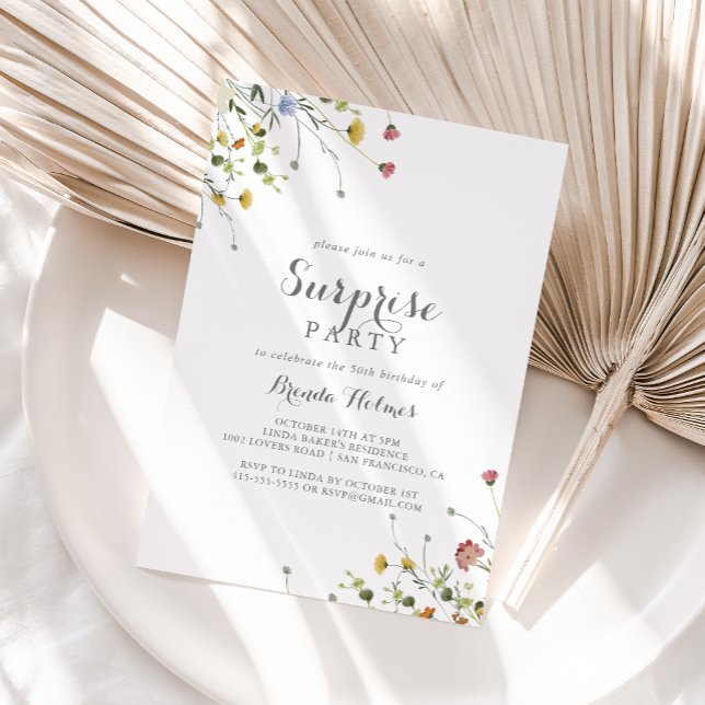 Colorful Dainty Wild Flowers Surprise Party Invitation (Creator Uploaded)