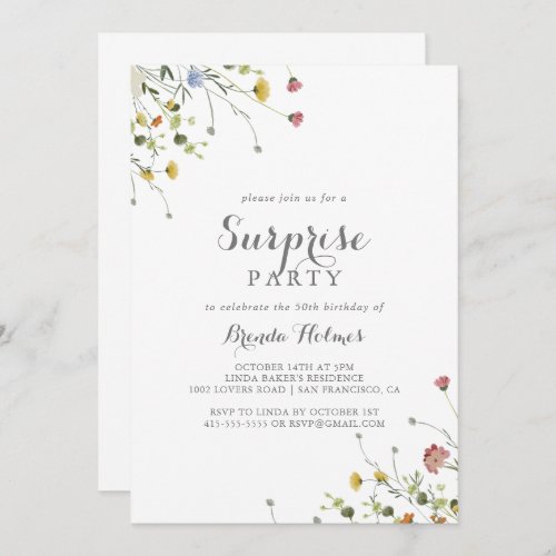 Colorful Dainty Wild Flowers Surprise Party Invitation