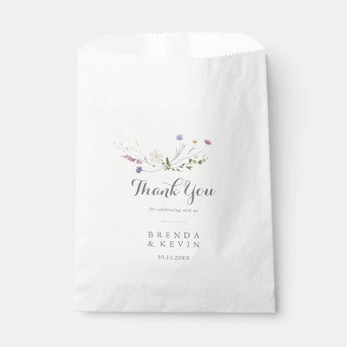 Colorful Dainty Wild Flowers Thank You Wedding Favor Bag