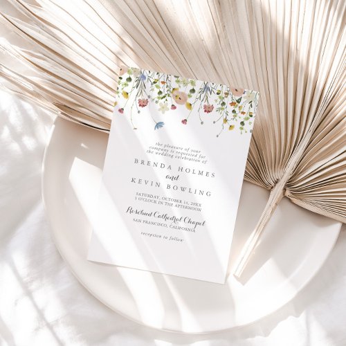 Colorful Dainty Wild Flowers Traditional Wedding Invitation