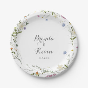 Colorful Dainty Wild Flowers Wedding Cake Paper Plates