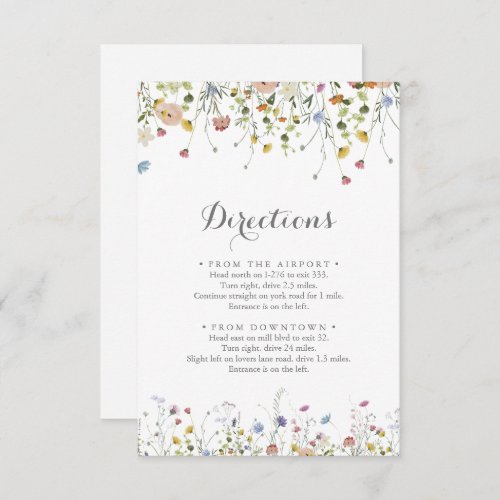 Colorful Dainty Wild Flowers Wedding Directions Enclosure Card