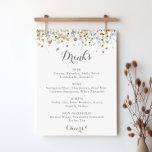 Colorful Dainty Wild Flowers Wedding Drinks Menu Poster<br><div class="desc">This colorful dainty wild flowers wedding drinks menu sign is perfect for a rustic wedding. The design features hand-painted watercolor beautiful pink,  blush,  blue,  navy,  yellow,  purple and green wild flowers.</div>