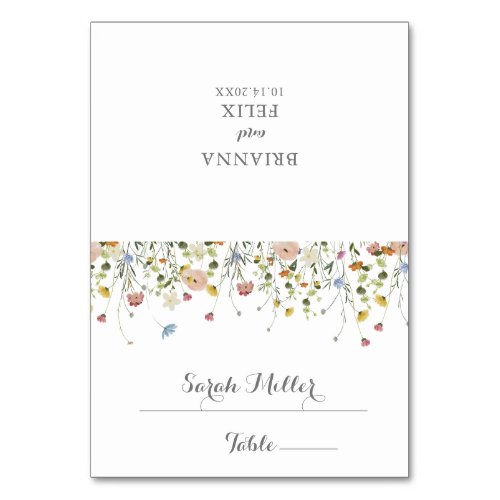 Colorful Dainty Wild Flowers Wedding Place Card