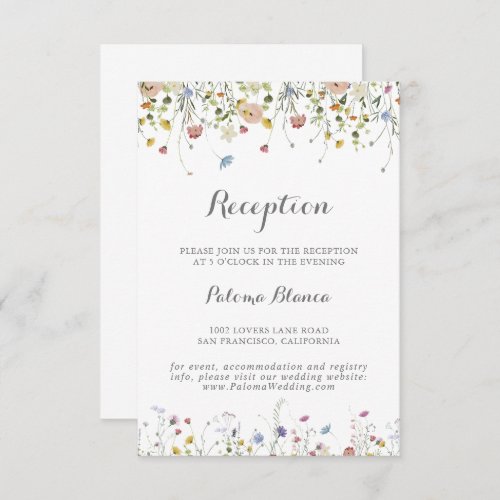 Colorful Dainty Wild Flowers Wedding Reception Enclosure Card