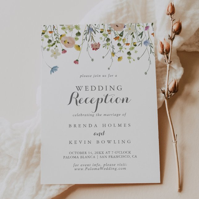 Colorful Dainty Wild Flowers Wedding Reception Invitation (Creator Uploaded)