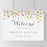 Colorful Dainty Wild Flowers Wedding Welcome Sign