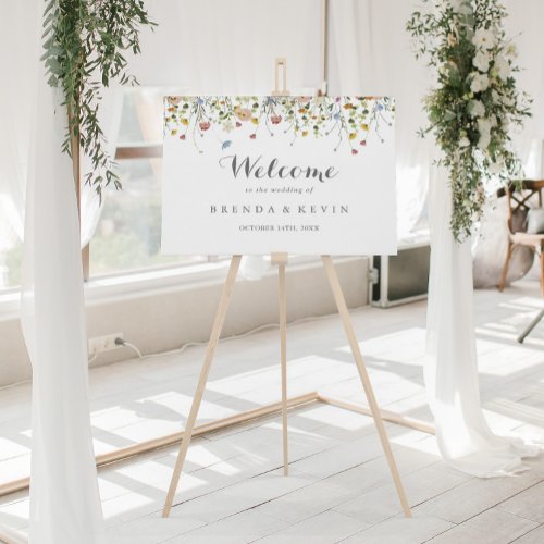 Colorful Dainty Wild Flowers Wedding Welcome Sign