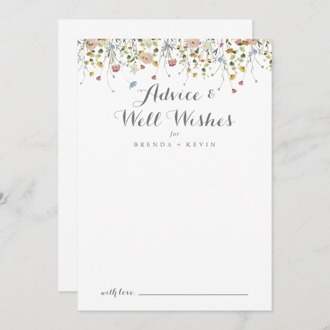 Colorful Dainty Wild Flowers Wedding Well Wishes Advice Card (Front/Back)