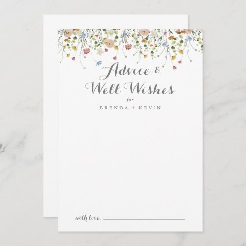 Colorful Dainty Wild Flowers Wedding Well Wishes Advice Card