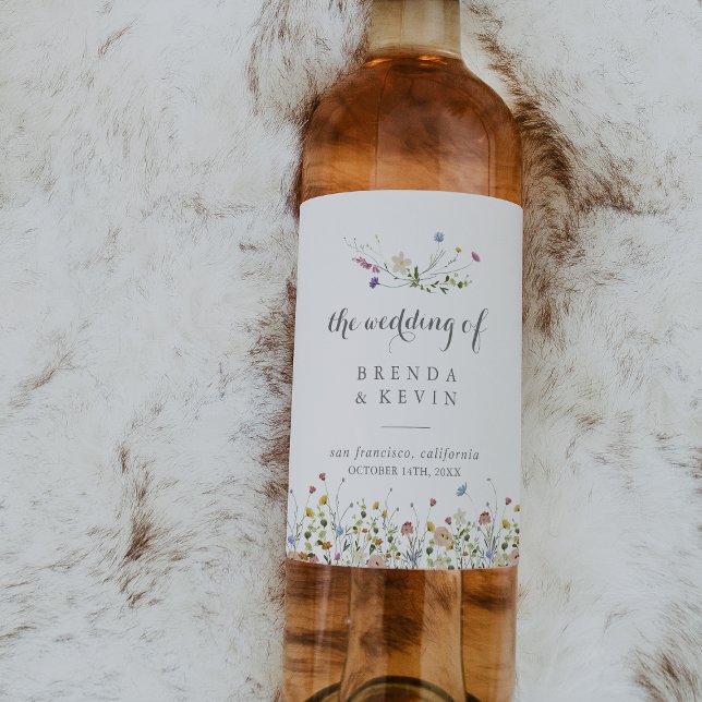 Colorful Dainty Wild Flowers Wedding Wine Labels (Creator Uploaded)
