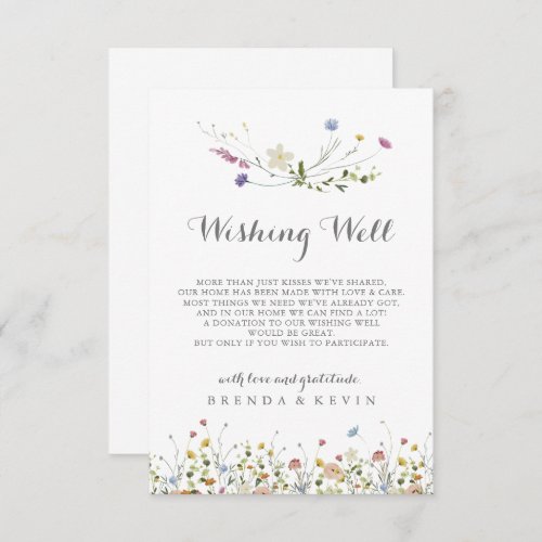 Colorful Dainty Wild Flowers Wedding Wishing Well Enclosure Card