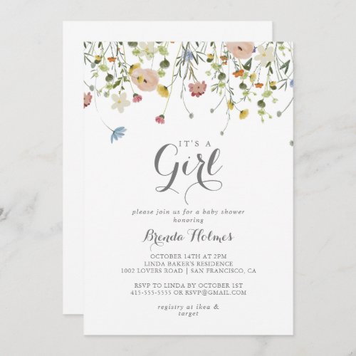 Colorful Dainty Wild Its A Girl Baby Shower Invitation