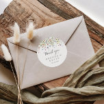 Colorful Dainty Wild Thank You Wedding Favor Classic Round Sticker<br><div class="desc">This colorful dainty wild thank you wedding favor classic round sticker is perfect for a rustic wedding. The design features hand-painted watercolor beautiful pink, blush, blue, navy, yellow, purple and green wild flowers. Make the sticker labels your own by including your names, the event (if applicable), and the date. These...</div>