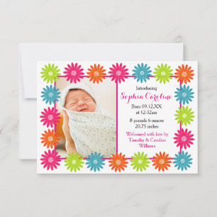 Colorful Daisies - 3x5 Birth Announcement