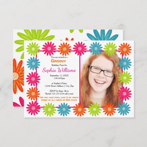Colorful Daisies _ 3x5 Birthday Invitation