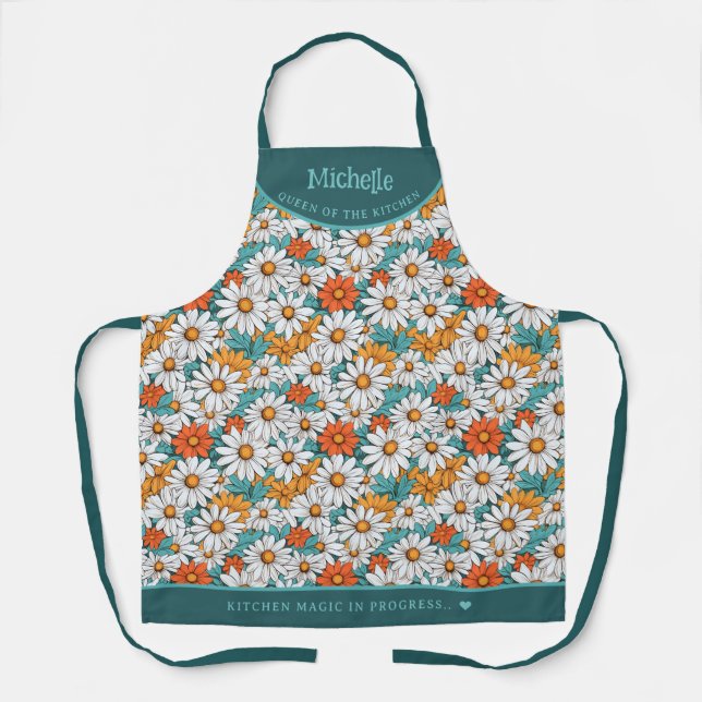 Colorful daisies botanical personalized apron (Front)