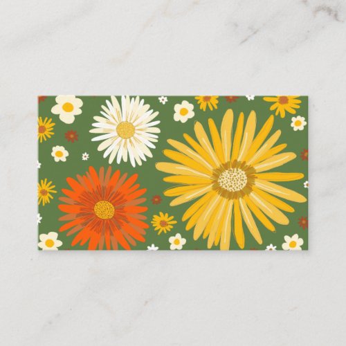 Colorful Daisies Deep Green Business Card