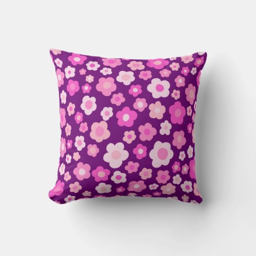 Colorful Daisies Floral Pattern Bright Pink  Throw Pillow