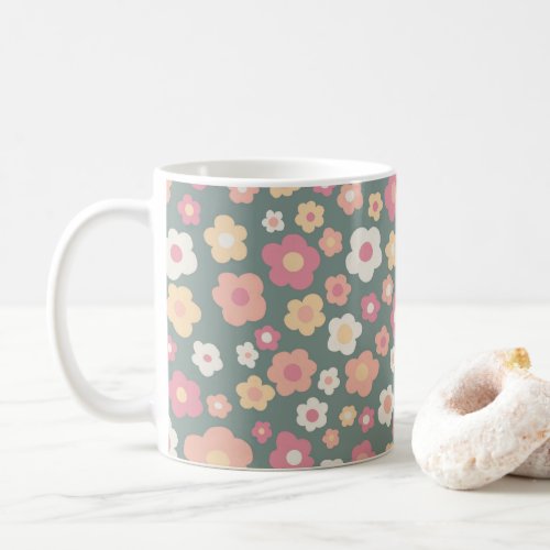 Colorful Daisies Floral Retro Pattern Pastel Coffee Mug