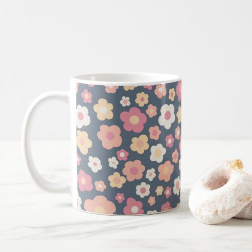 Colorful Daisies Floral Retro Pattern Pastel  Coffee Mug