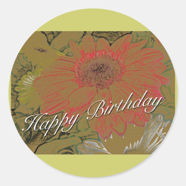 Colorful Daisies Happy Birthday Sticker (Front)