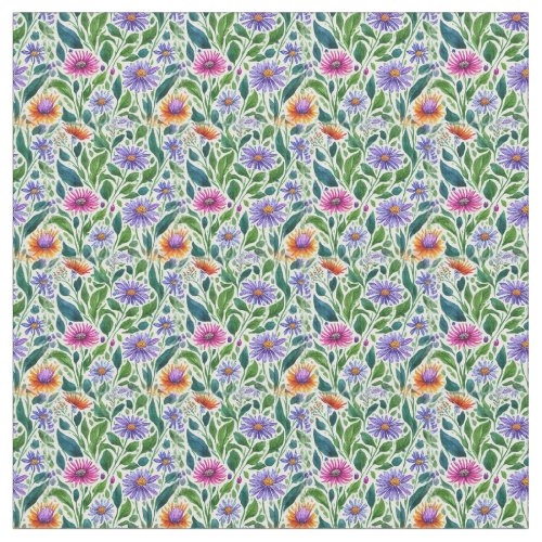 Colorful Daisies on Green Fabric