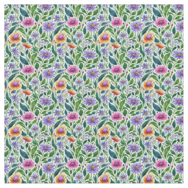 Colorful Daisies on Green Fabric (Close Up)