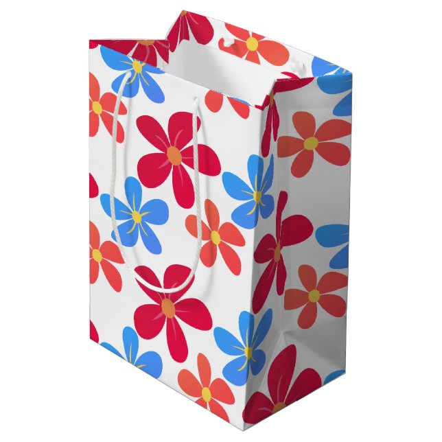 Colorful Daisies On White Medium Gift Bag (Back Angled)
