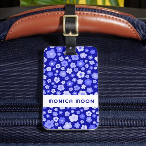 Colorful Daisies Pattern Cute Bold Blue CUSTOM  Luggage Tag