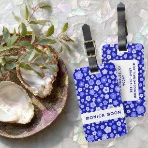 Colorful Daisies Pattern Cute Bold Blue CUSTOM Luggage Tag